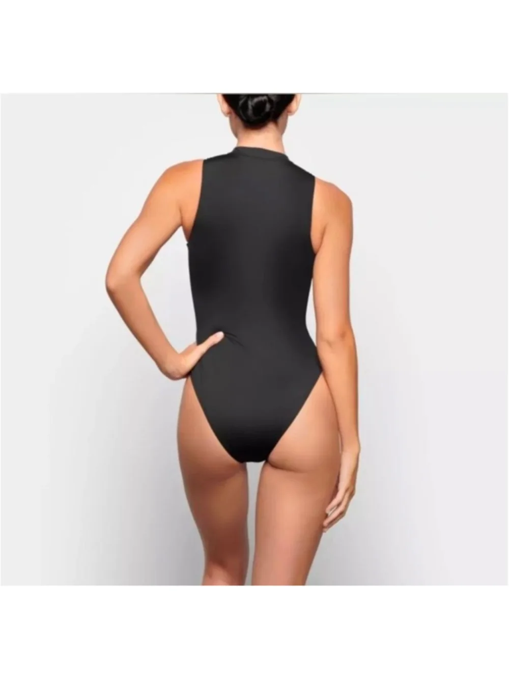 SKIMS Zip Front High Neck One Piece Swimsuit Black 3X Recycled Nylon NWOT - Picture 2 of 8